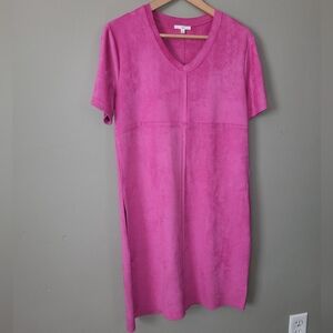 Pink Faux Suede V-Neck Dress From Joh